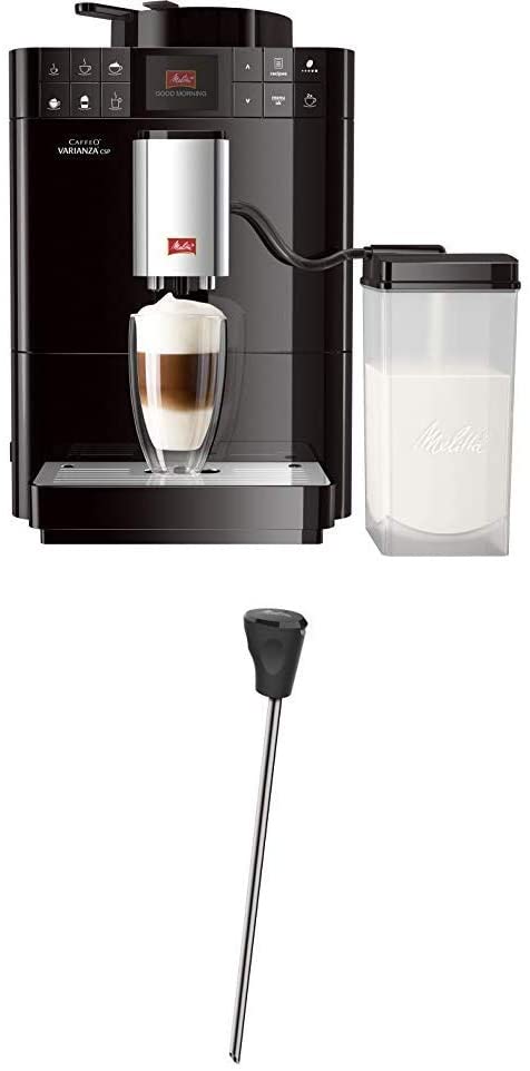 Melitta Caffeo Varianza CSP F570-102, Kaffeevollautomat mit Milchbehälter, One Touch Funktion, Schwarz + Milchlanze für Kaffeevollautomaten, Edelstahl, Schwarz