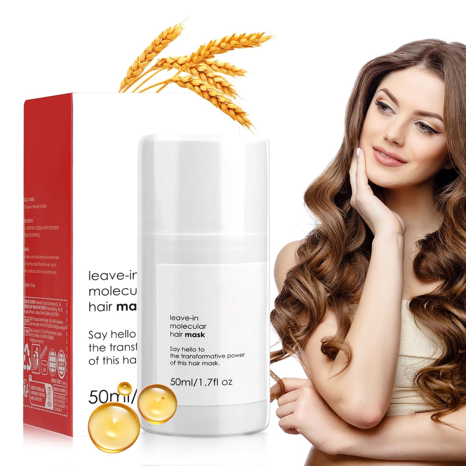 Leave-In Molecular Hair Mask, 50 ml Leave-In Repair Hair Mask, Repairing & Nourishing Hair Mask, Collagen Hair Mask, Deep Repair Collagen Hair Mask, for Extremely Dry and Damaged Hair