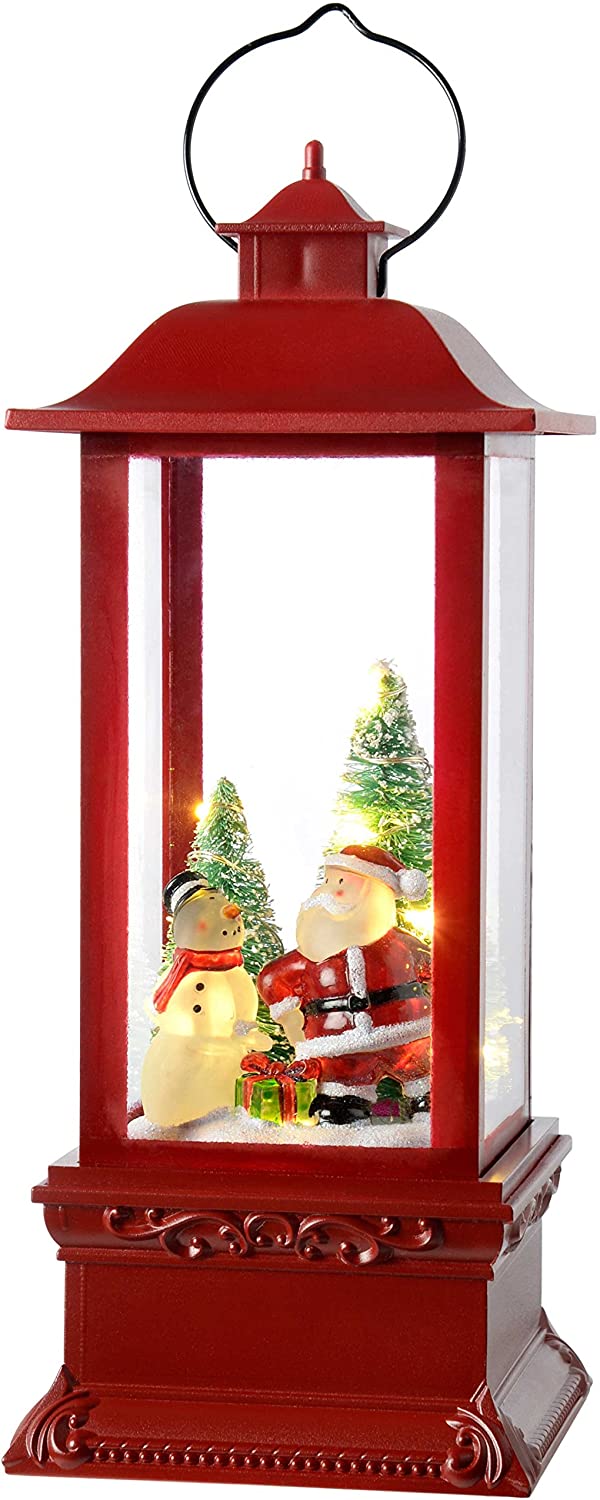 WeRChristmas 26 cm Santa and Christmas Tree LED Lantern Decoration - Red