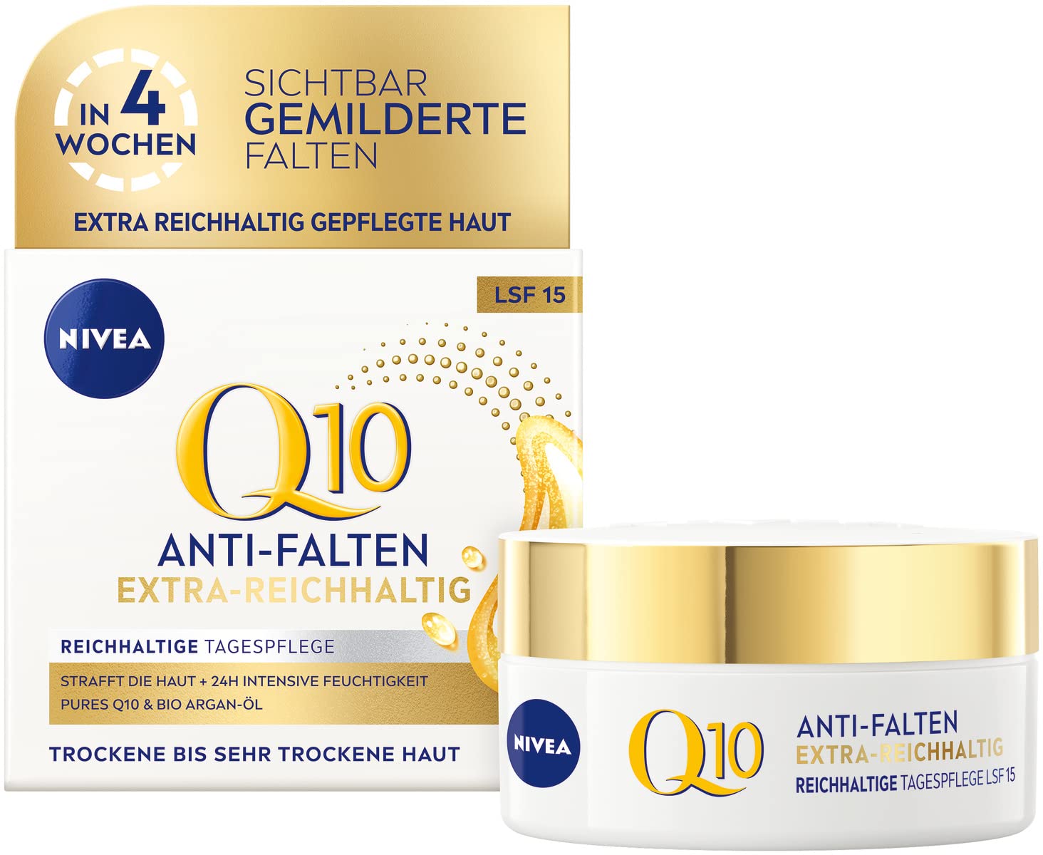 NIVEA Q10 Anti-Wrinkle Extra Rich Day Cream (50 ml), Firming Day Cream for Mild Wrinkles, Intensive Face Care with Pure Q10 and Organic Argan Oil