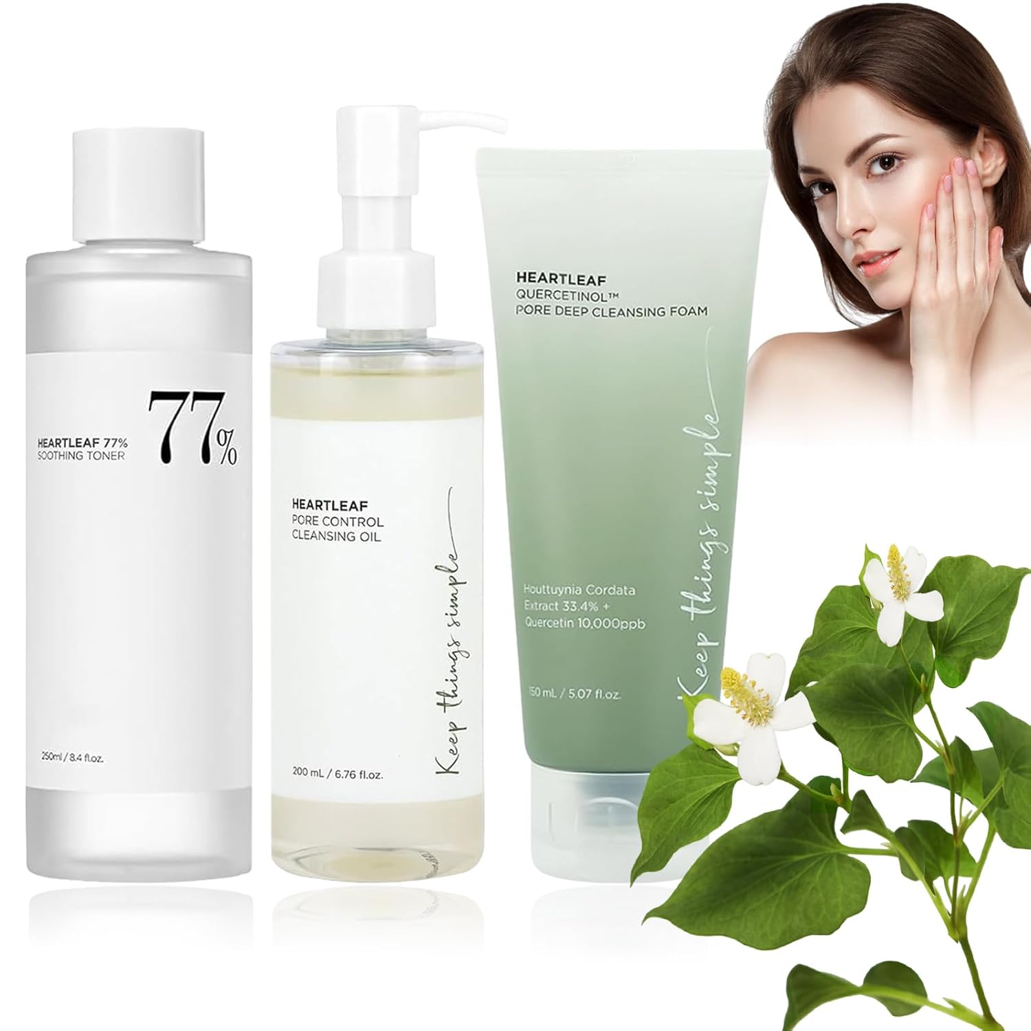 Heartleaf 77% Soothing Toner 250 ml Heartleaf Pore Cleansing Foam 150 ml Pore Cleansing Oil 200 ml Quercetin Heartleaf Facial Cleanser Reduce Pore Toner Deep Cleansing Schiuma Detergent