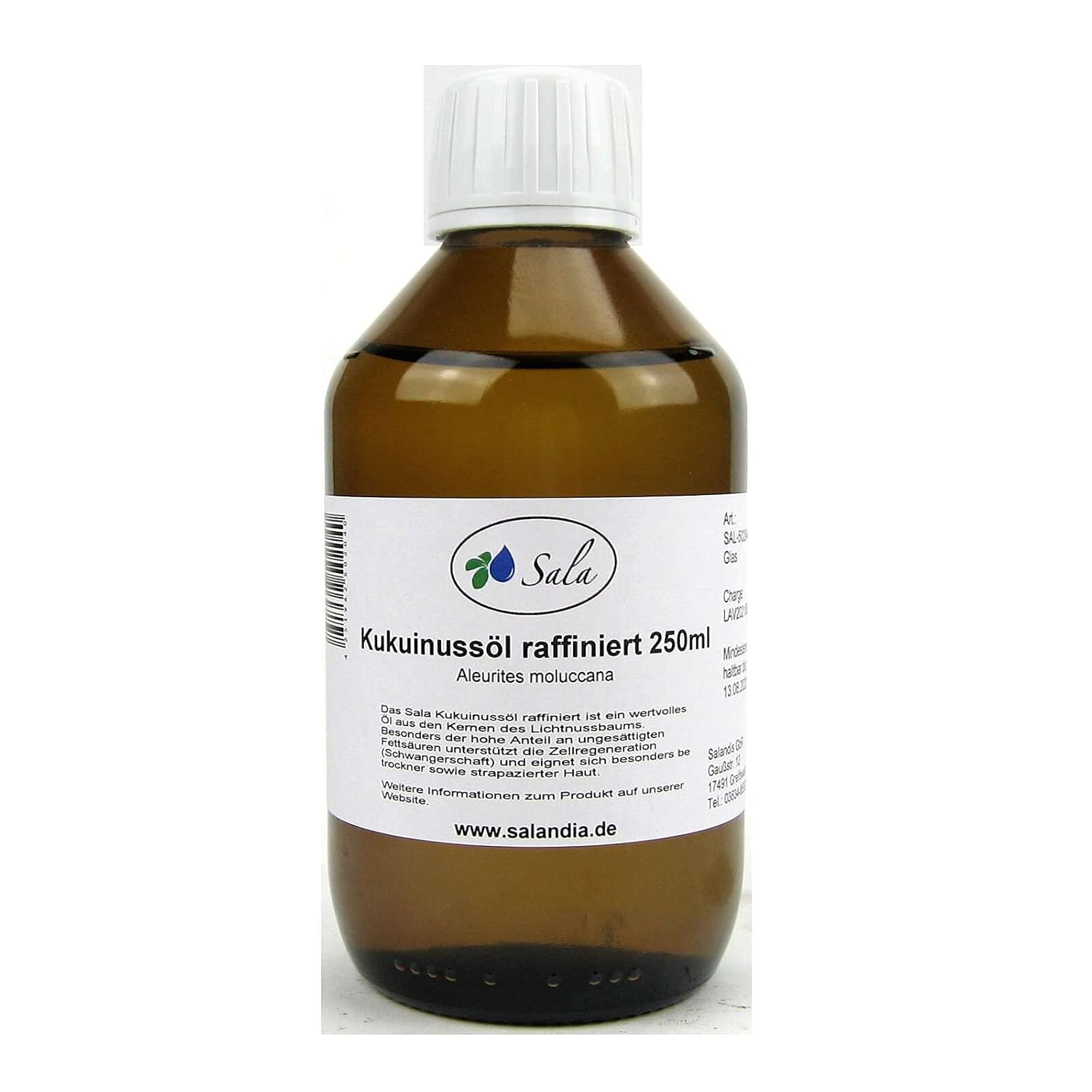 Sala Kukui Nut Oil Refined 250 ml Glass Bottle