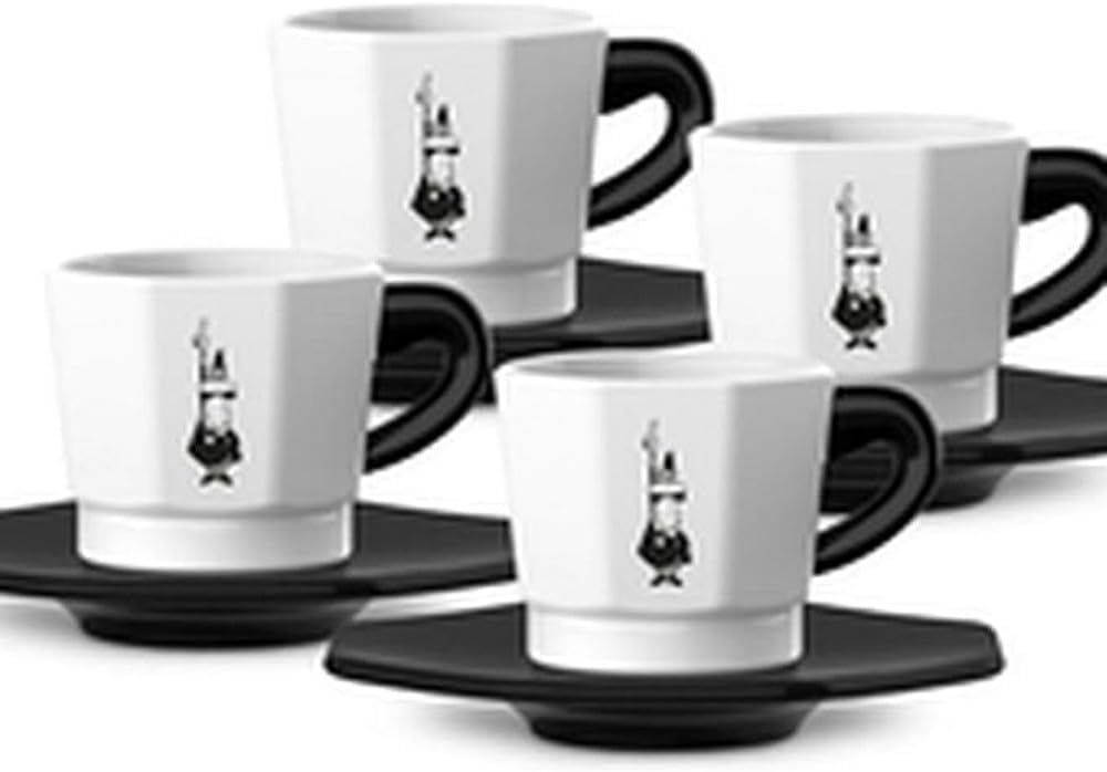 Bialetti Octagonal Cups, Porcelain, Black and White