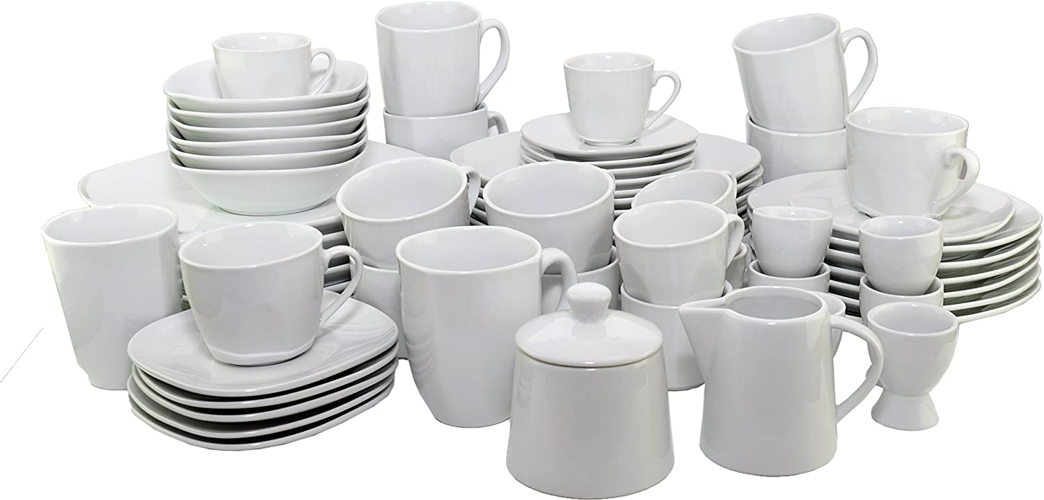 Van Well Atrium Dinner Set 124 Pieces White porcelain for 12 people, rectangular with rounded edges