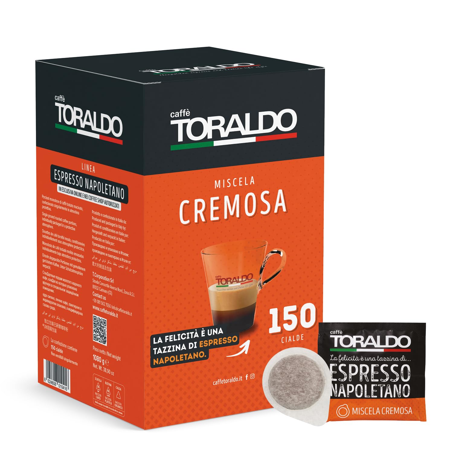 CAFFÈ TORALDO - Miscela Cremosa Box of 150 Pads ESE44 7g