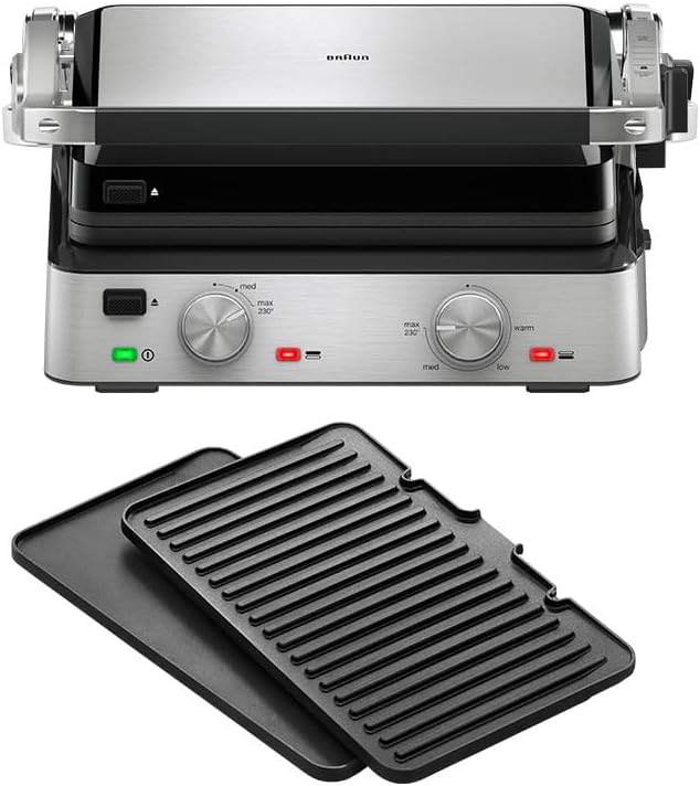 Braun MultiGrill 7 CG7020, 3-in-1 Contact Grill, BBQ & Oven, Large Grill Surface (12 Burgers), 2000 W, 230°, Dishwasher Safe (Plancha & Grill), Grease Tray, Electric Grill Indoor