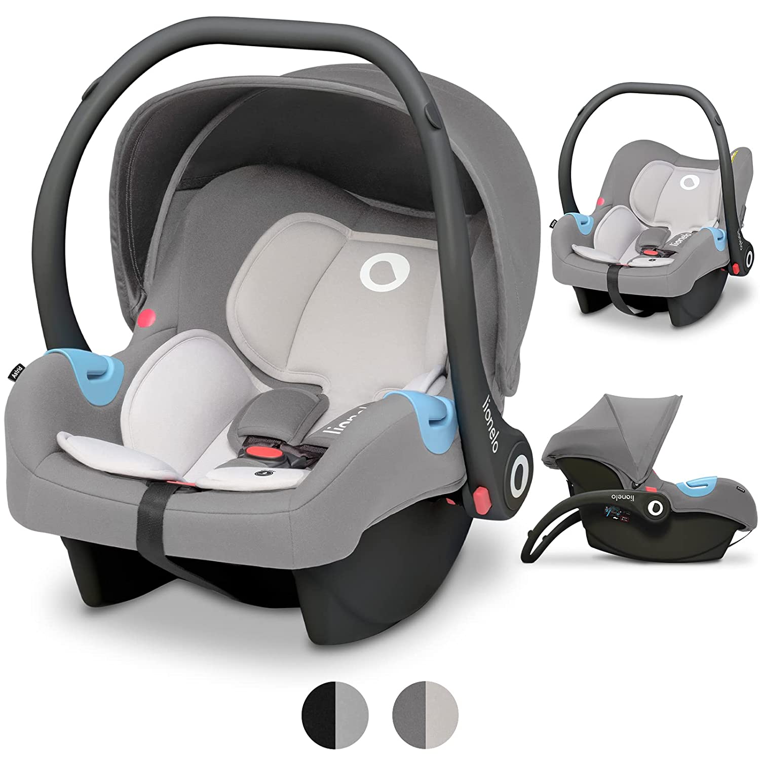 Lionelo Astrid Baby Car Seat from Birth to 13 kg Lumbar Insert Reducing Insert Dri-Seat 3-Point Safety Belt Sun Canopy Light (Grey)