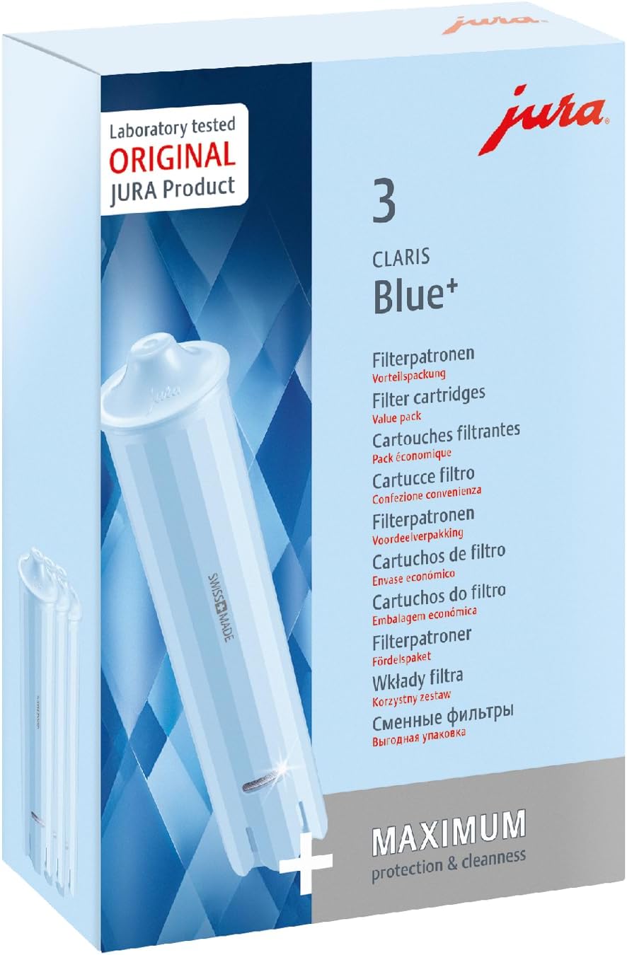 JURA Original - Claris Blue+ Filter Cartridge with Plus Hygiene - TÜV-Certified Hygiene - Pack of 3 - 24231