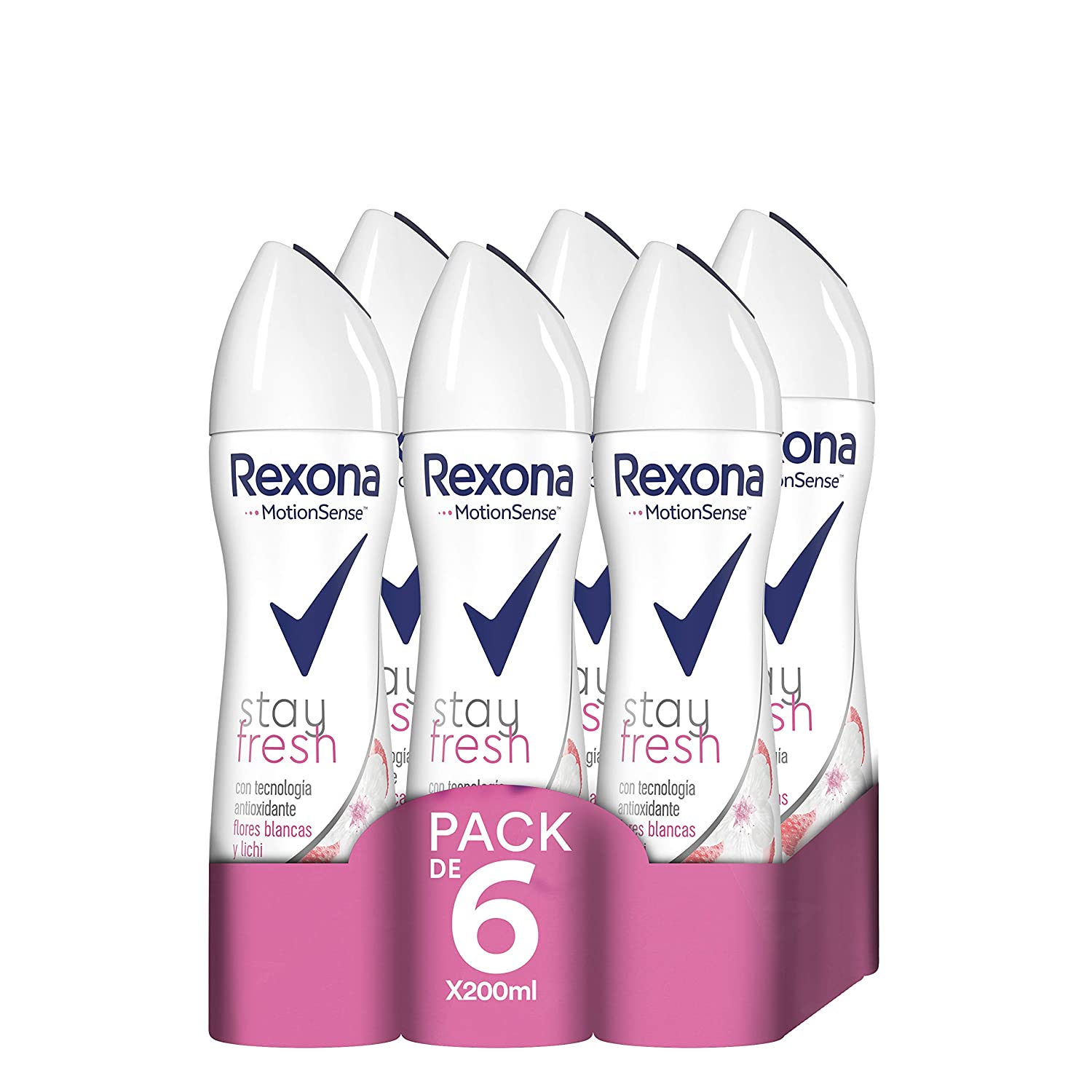 Rexona Stay Fresh Deodorant - 6 x 200 ml (Total 1200 ml), and ‎white flowers lichi