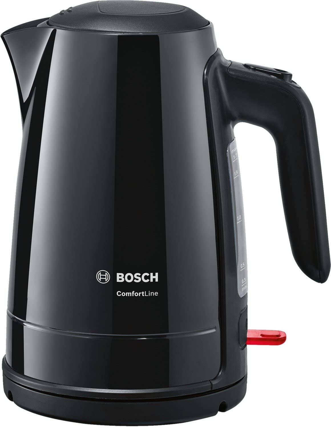 Bosch TWK6A013 ComfortLine Wireless Kettle, 1-Cup Function, Large Opening, Overheating Protection, Removable Limescale Filter, 1.7 L, 2400 W, Black