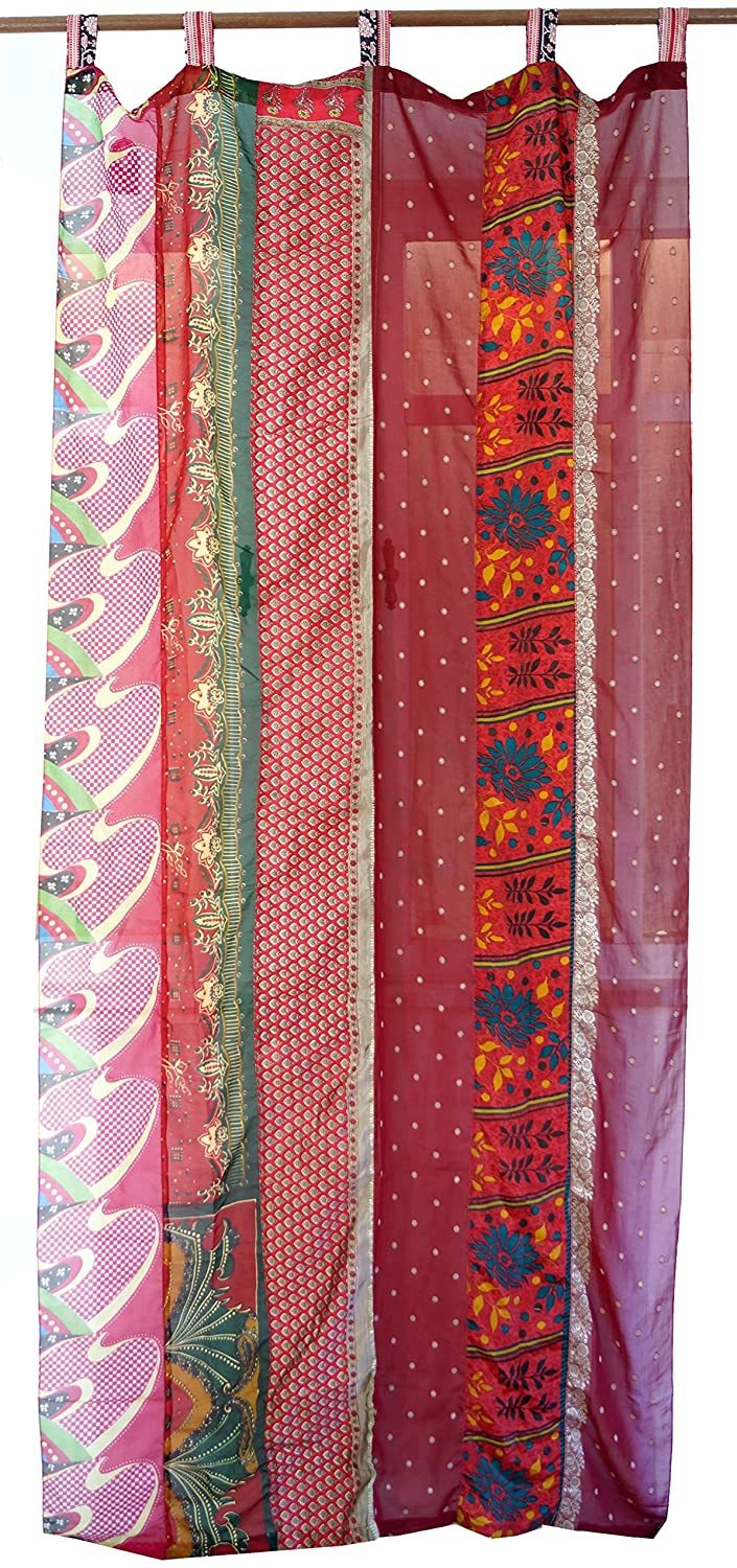 Guru-Shop Curtain (1 Piece) Patchwork Saree Fabric Curtain Natural Green Co
