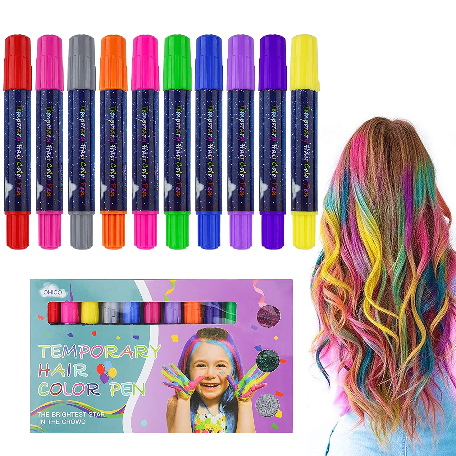 GLAITC Haarfarbe Kamm, 10 Stück Farbe Haarkreide Set Temporär Haarfarbe Kreide Kamm Haarekreide Kamm für Mädchen Geburtstag Cosplay Halloween Weihnachten Party Geschenk (Chalk), ‎chalk