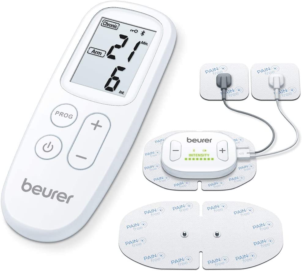 Beurer EM 70 Wireless TENS/EMS Device, Wireless Electrical Stimulation Device for Pain Therapy, Muscle Stimulation and Massage with App, Including 4 Electrodes