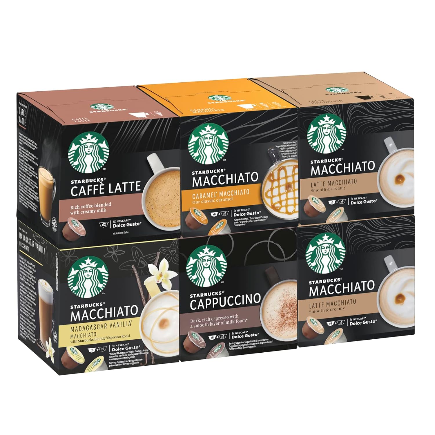 Starbucks Tasting Set, White Cup Variety Pack by Nescafé Dolce Gusto Coffee Capsules 6 x 12 (72 Capsules) - Exclusive to Amazon