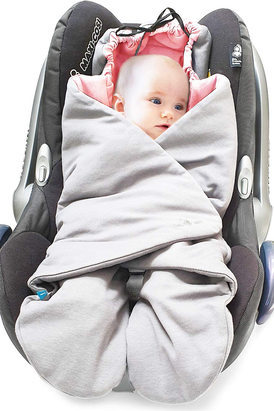 Wallaboo Universal Swaddling Blanket for Baby Seat, Car Seat, e.g. for Maxi-Cosi,Römer, for Pram, Buggy or Cot Bed, Cotton, Size: 96 x 90 cm, Age: 0 - 10 Months, Colour: Silver / Pink