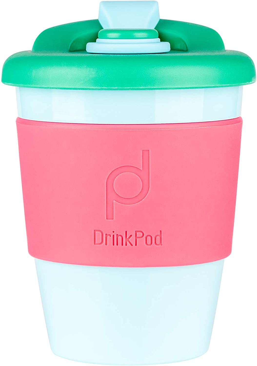 DrinkPod Reusable BPA Free 340ml 12oz Plastic Coffee Mug Travel Mug - Laguna Pink, Pink