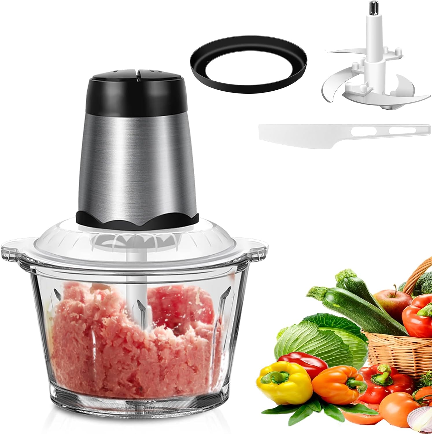 Electric Kitchen Chopper 300 W Multi Chopper Meat Grinder with 4 Blades, 2 L Bowls, 2 Speed ​​Levels, Universal Chopper Food Processor for Meat, Onions, Garlic