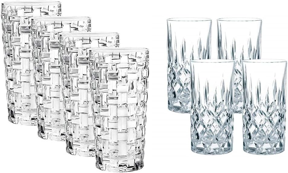 Spiegelau & Nachtmann, Noblesse 89208 4-Piece Crystal Glass 395 ml Long Drink Set, Bossa Nova 0092075-0 & 4-Piece Long Drink Set, Crystal Glass, 375 ml, Noblesse