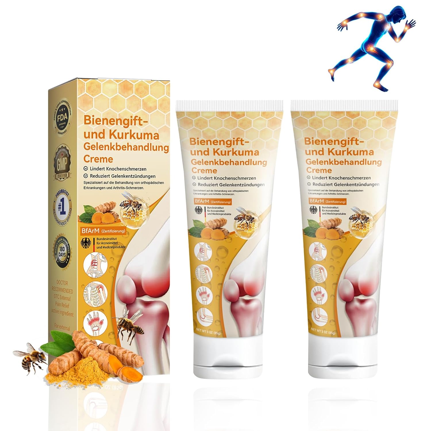 Bee Venom and Turmeric Joint Cream, Pack of 2 Furzero Bee Venom Ointment Cream, Soothing, Pain Relief, for Neck, Waist, Back, Hands, Feet