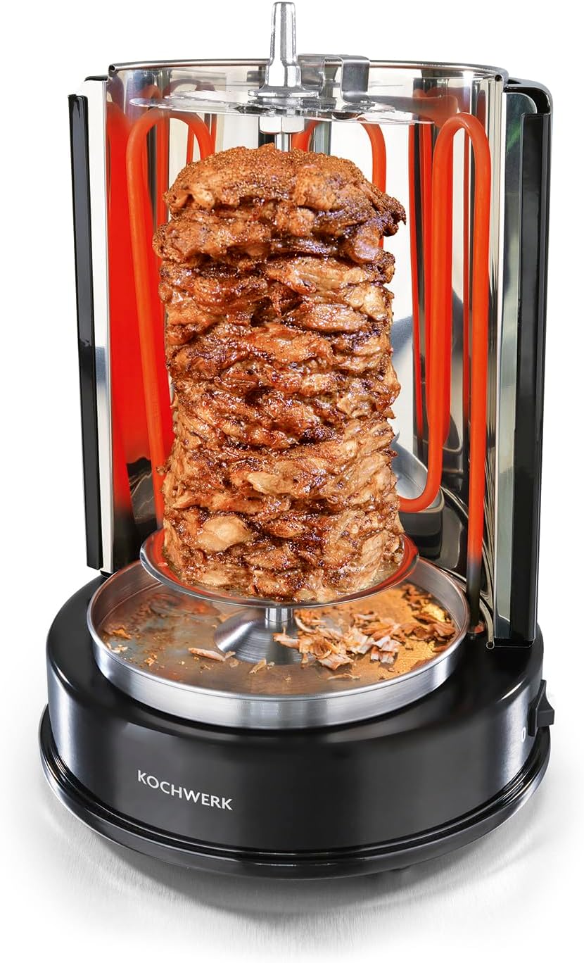 Rachs KOCHWERK Kebab Grill for Home | Vertical Multi Grill for Meat, Fish & Veggie Variations | Rotisserie with 360° Rotation & Large Heating Element | Centre Skewer & 6 Kebab Skewers