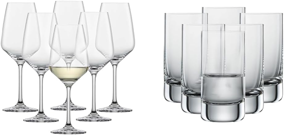 Schott Zwiesel White Wine Glass Taste (Set of 6) & Shot Glass Convention (Set of 6), Straightline Shot Cups for Schnaps, Dishwasher Safe Tritan Crystal Glasses, Made in Germany (Item No. 175545)