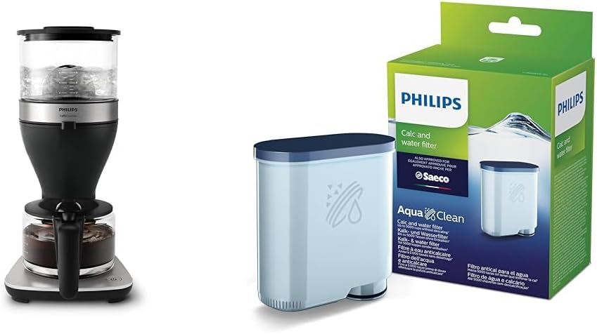Philips Filter Coffee Maker - 1.25 Litre Capacity & Philips Aquaclean Limescale and Water Filter for Espresso Machine, No Descaling up to 5000 Cups, Twin Pack