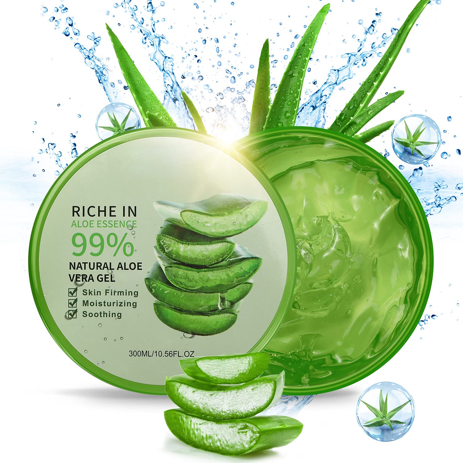 Anmi 300 ml Bio Aloe Vera Gel - Natural Moisturizing Cream, Feuchtigkeitscreme für Körperhaare, Pflege von Sonnenbrand, Reparaturnarben, beruhigend und entzündungshemmend