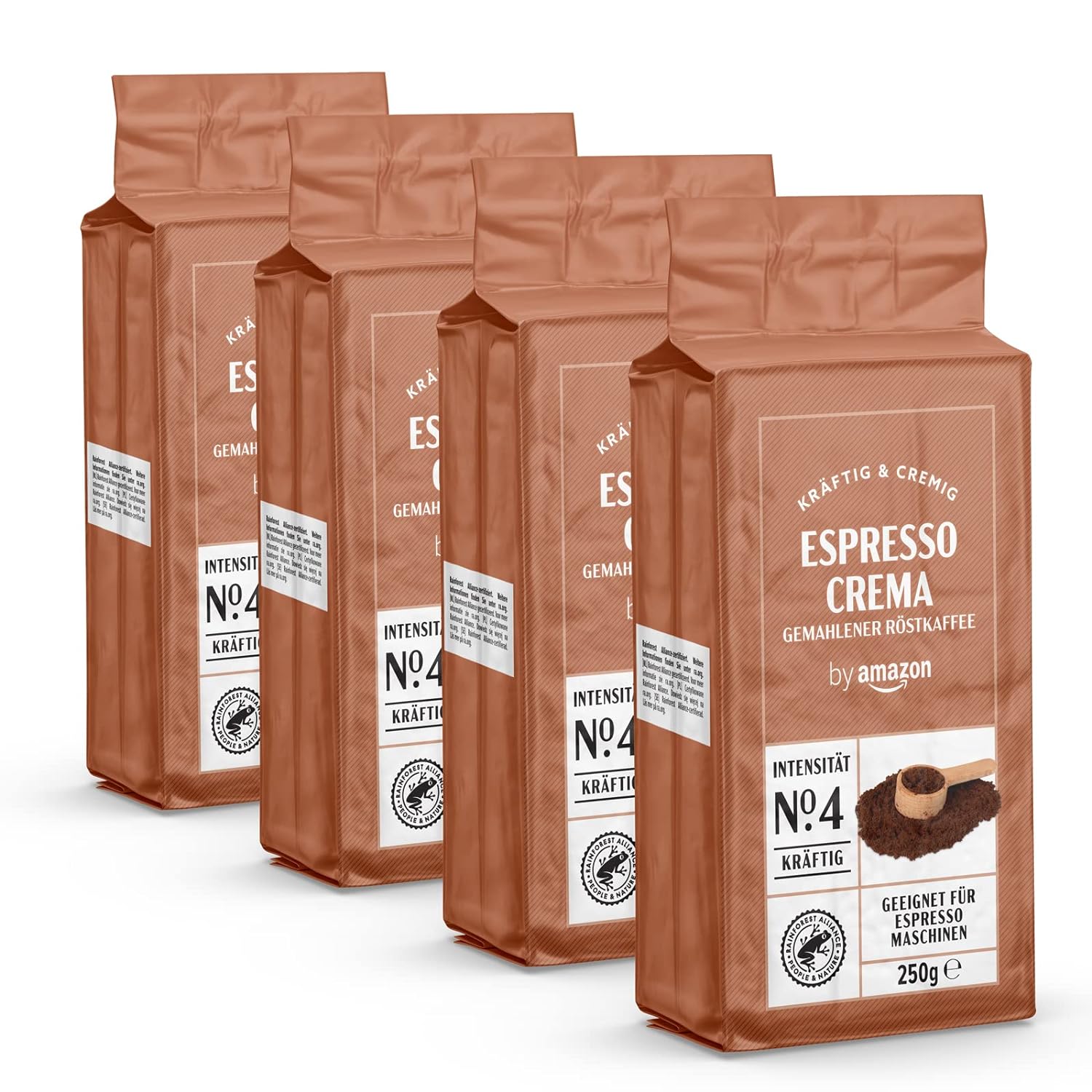 by Amazon Ground Coffee Espresso Crema, Light Roast Granules, 1kg, 4 Packs of 250g - Rainforest Alliance Certification