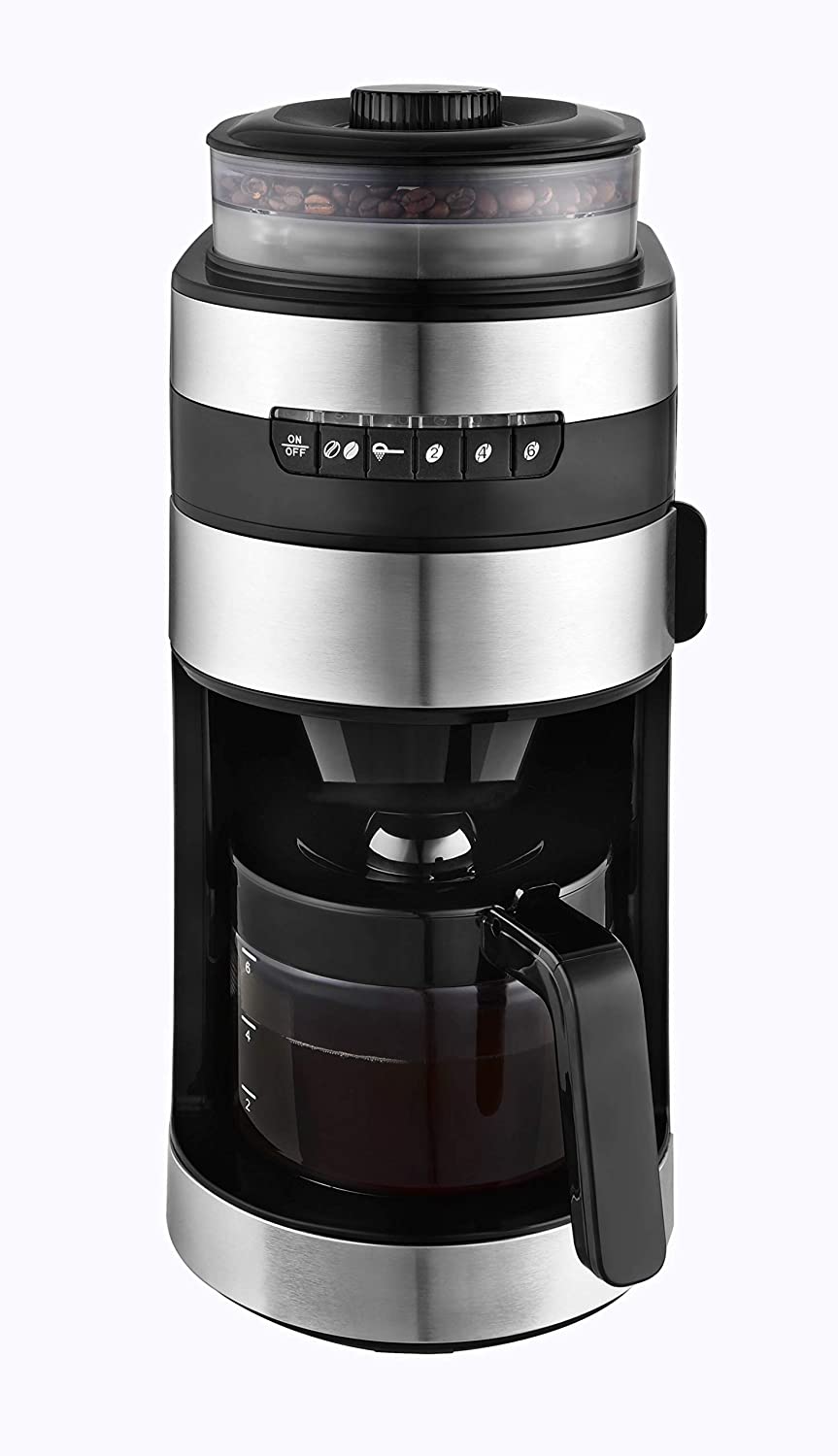 Venga! VG CCG 3006 Coffee Machine with Grinder - 750 W, Glass, Plastic, Stainless Steel, 850 ml, Black