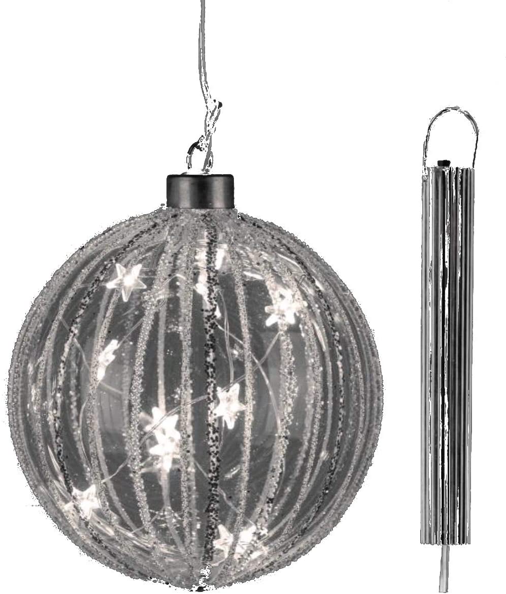 Formano Led Kugel Zum Hängen Lines-Silber D 10 Cm Mit Timer Dekorverziert A