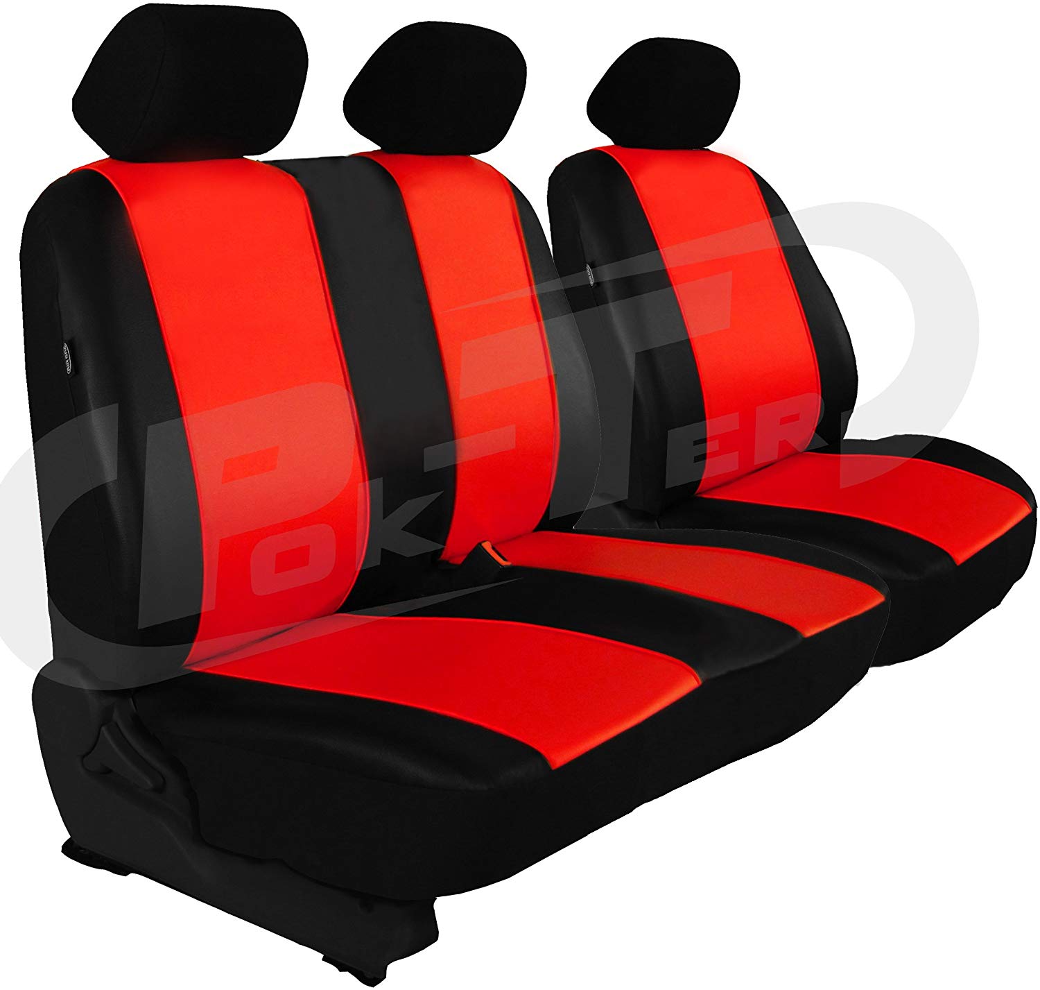 Customised Vito W447 Driver\'s Seat and 2 Passenger Seat Seat Cover Faux Leather Colour Bright Red.