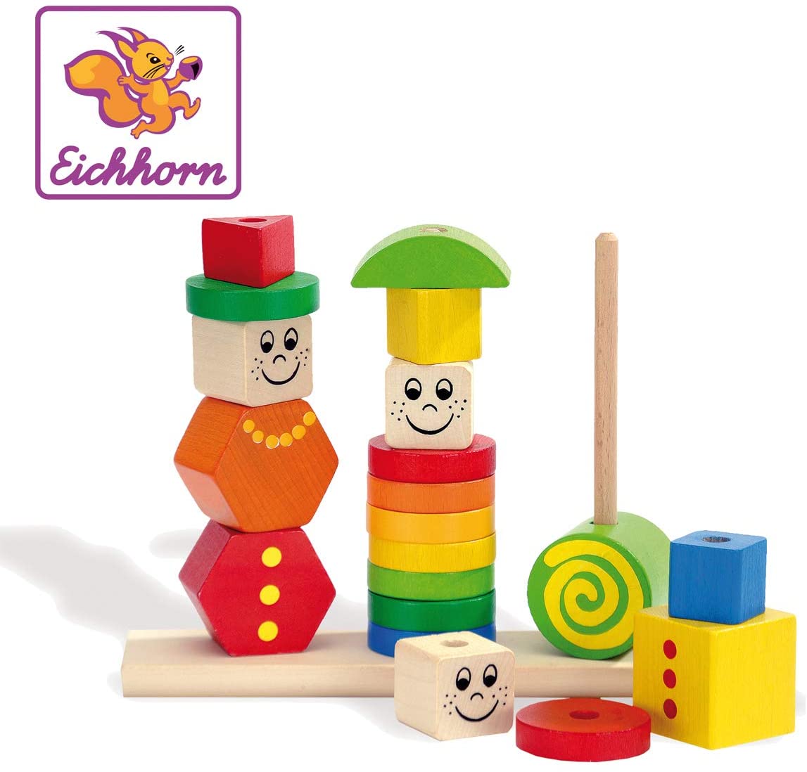 Eichhorn Wooden Figurines Jigsaw Puzzle, 20 Pieces, 3 Pegs with Plug-In Pieces, High-Quality Beech Wood, Made in Germany, for Children 12 Months and Older