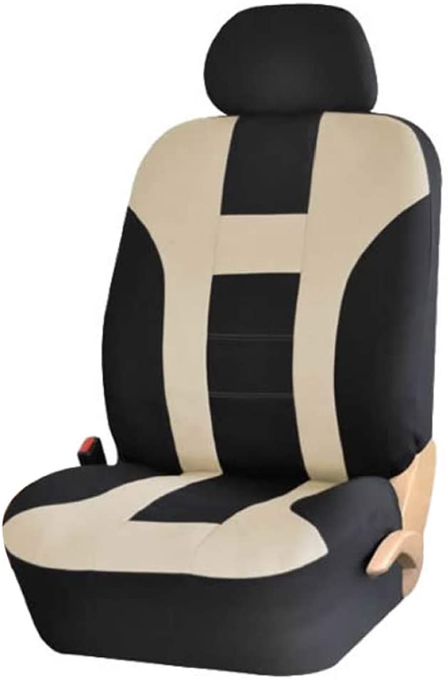 EGFheal Car Seat Covers Universal Fit Full Set Car Seat and Headrest Covers Protector Tyre Traces Car Accessories Interior Beige Black 2-Piece Single Seat Set
