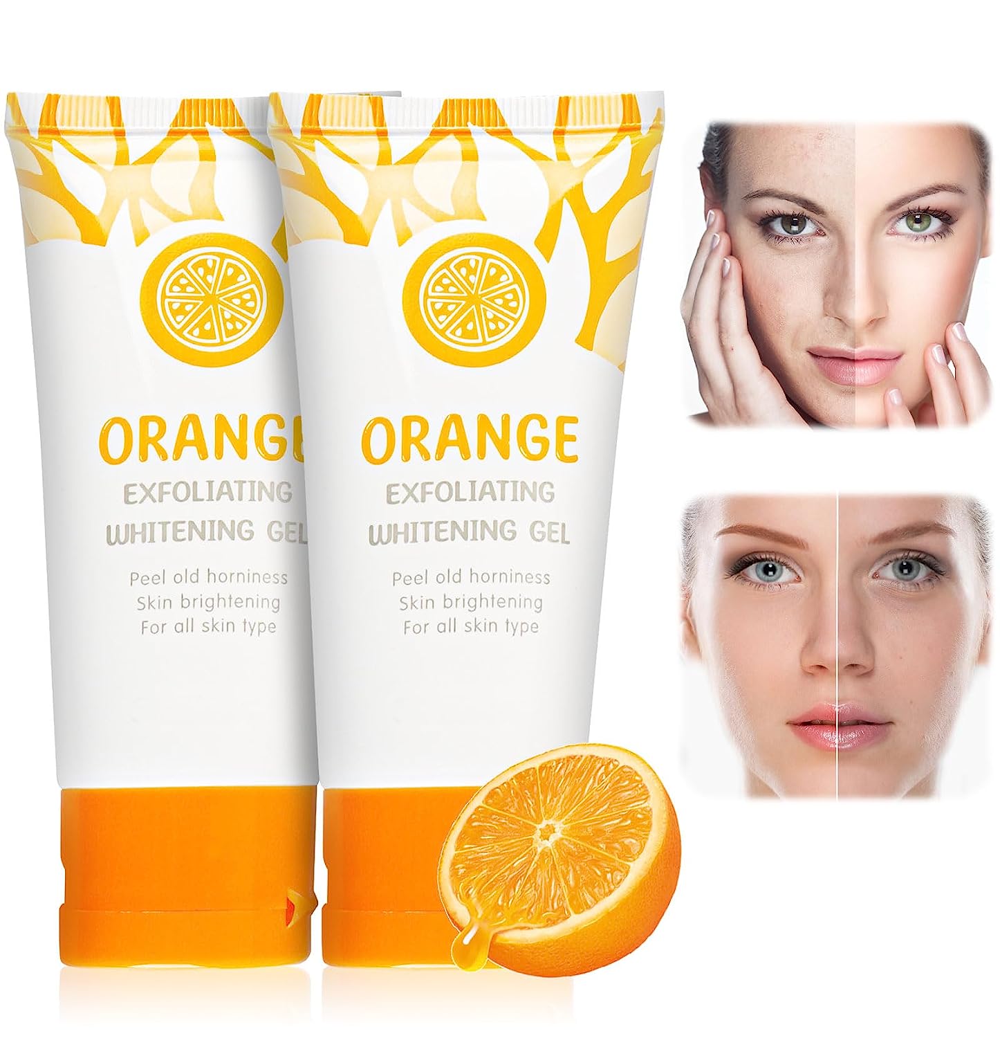Pack of 2 Exfoliating Gel Women\'s Face, Brightening Exfoliating Whitening Gel Orange Exfoliating Gel Face Scrub for Women Reduce Skin Spots, Deep Cleansing and Smoothing for Women Face