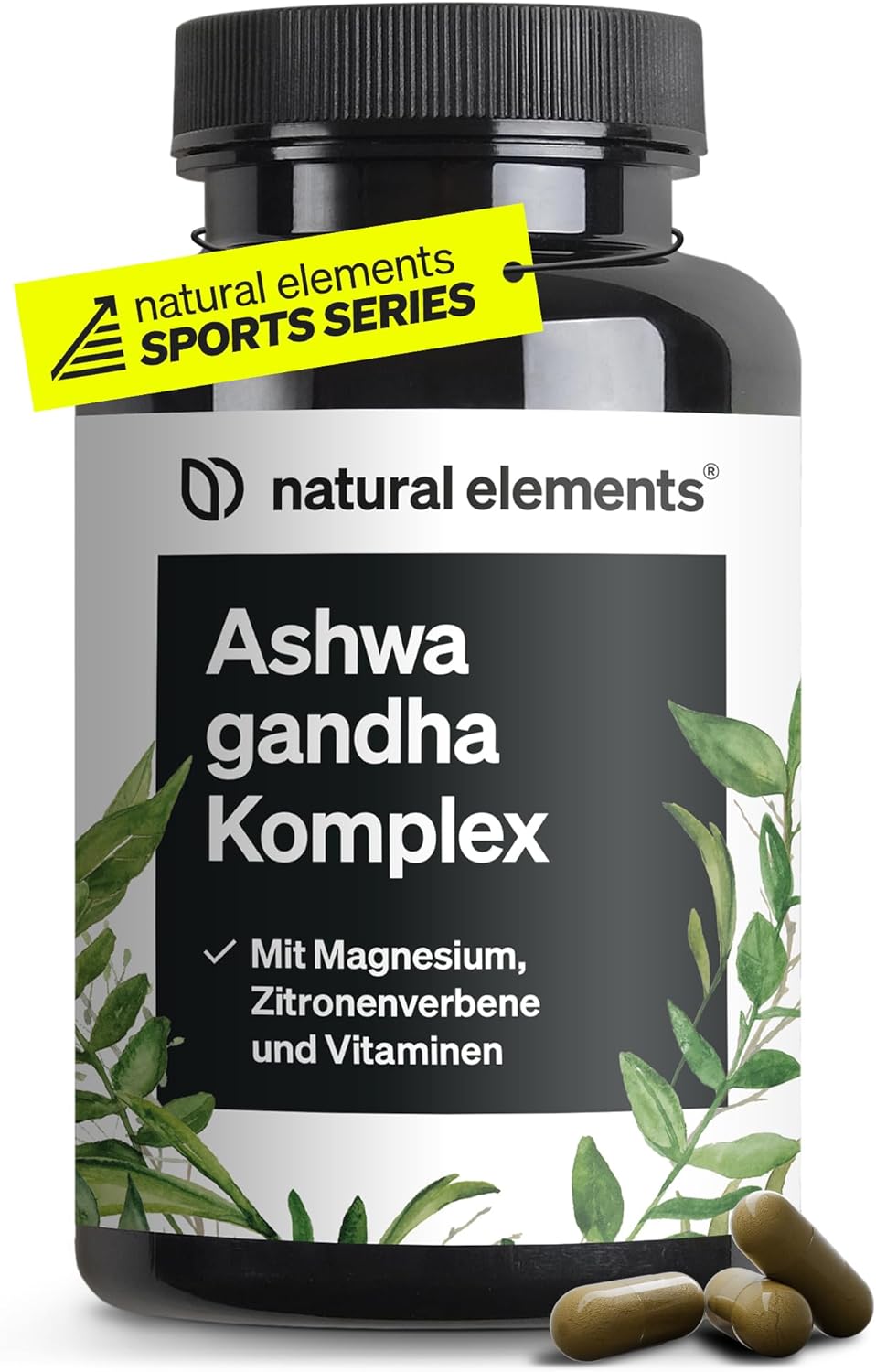 Ashwagandha Complex - 600mg per Daily Dose - 120 Capsules - with KSM-66, Lemon Verbena, Magnesium, Folic Acid and Vitamin C, B6 and B12 - High Dose & Vegan - Produced in Germany & Laboratory Tested