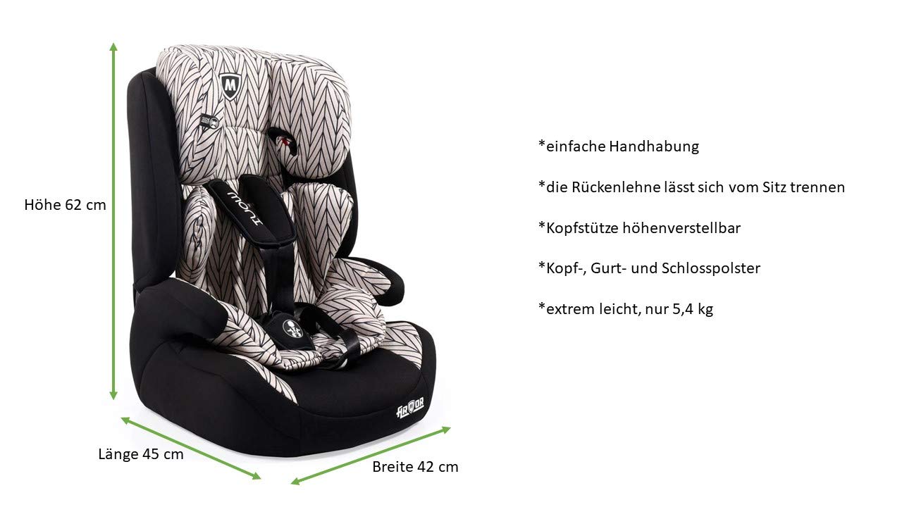 Cangaroo Moni Armor Child Seat 9-36 kg without Isofix, ECE R44/04 Approval, Black/White Line Pattern