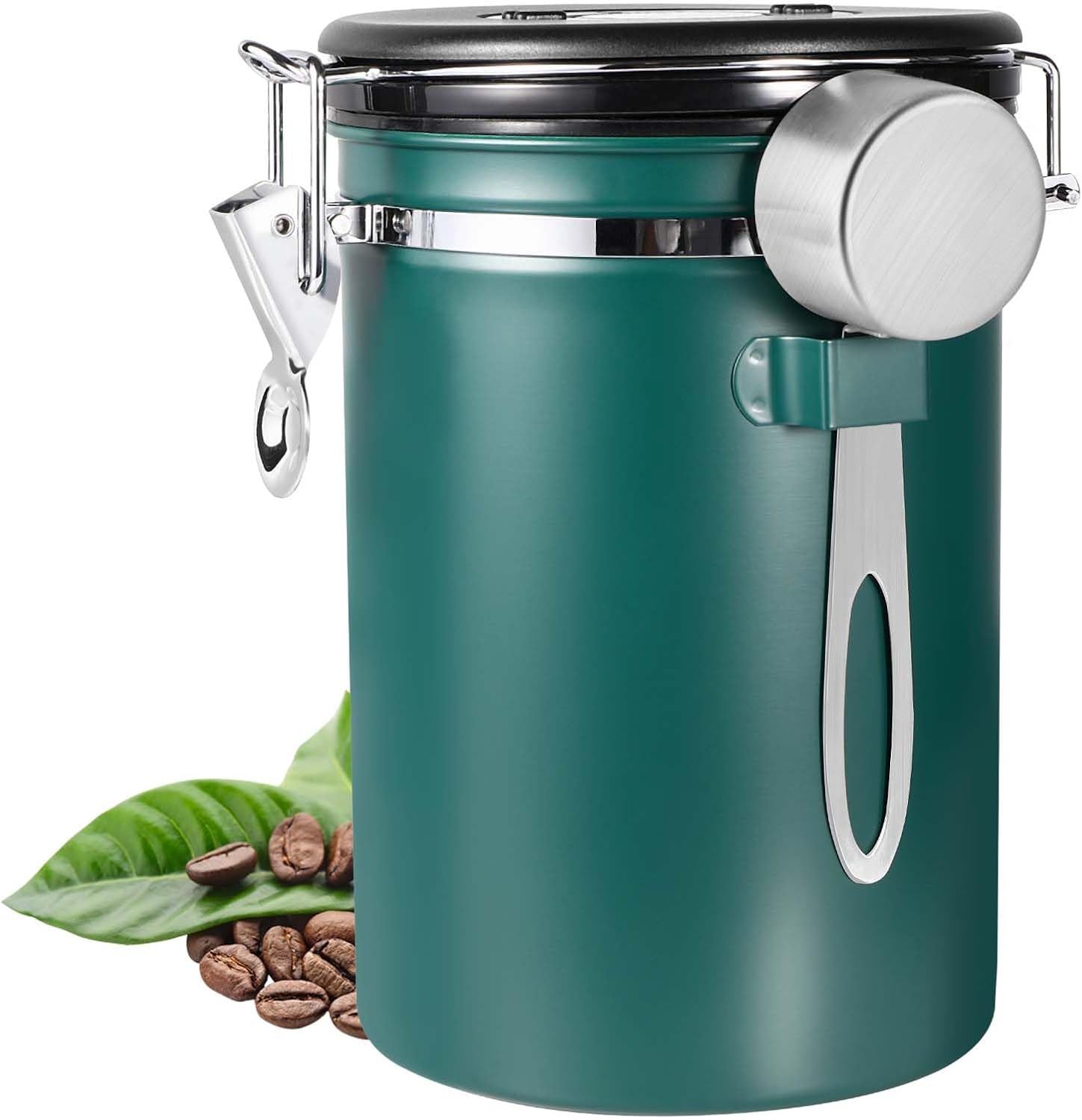Coffee Canister Airtight Stainless Steel 1.8 L, Vacuum Coffee Canister, Coffee Bean Container with Stainless Steel Spoon and Time Attendance Storage, for Tea Nuts, Cocoa Longer and Stay Fresh