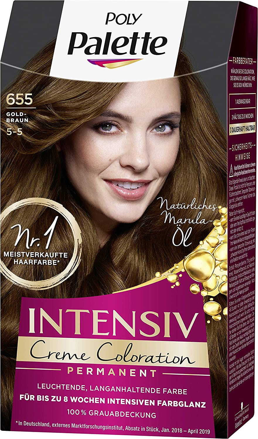 Schwarzkopf Poly Palette Intensive Cream Colouration, Hair Colour 655/5-5 Golden Brown, Pack of 3 (3 x 128 ml)