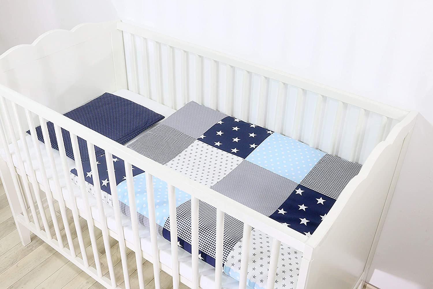 Ullenboom ® Baby Bedding Set - 2 Pieces (Complete): Baby bed linen 80 x 80 cm and pillowcase 35 x 40 cm, baby bed set for the baby bed made from 100% cotton. BLUE LIGHT BLUE GREY