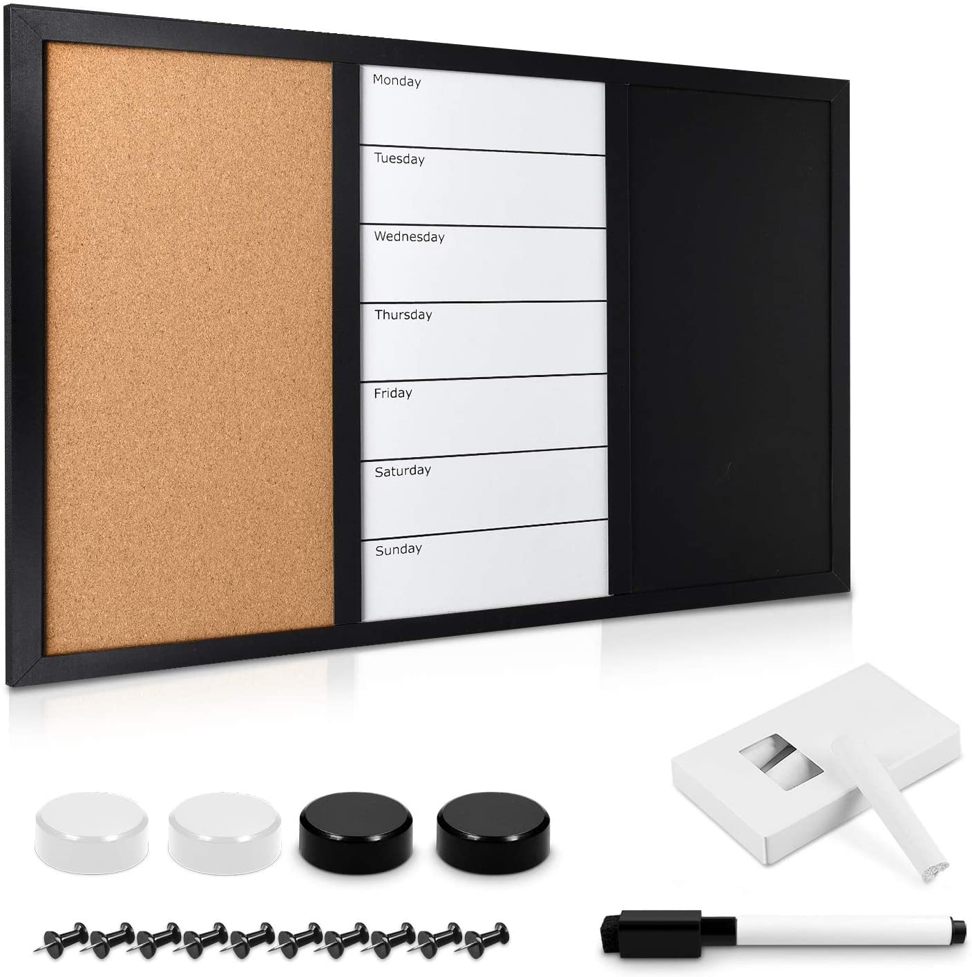 Navaris combo board made of chalkboard and cork pin board - memo board 60 x 40 cm with magnetic board film cork wall - incl. Chalk Pins Magnets Holder 60x40 cm