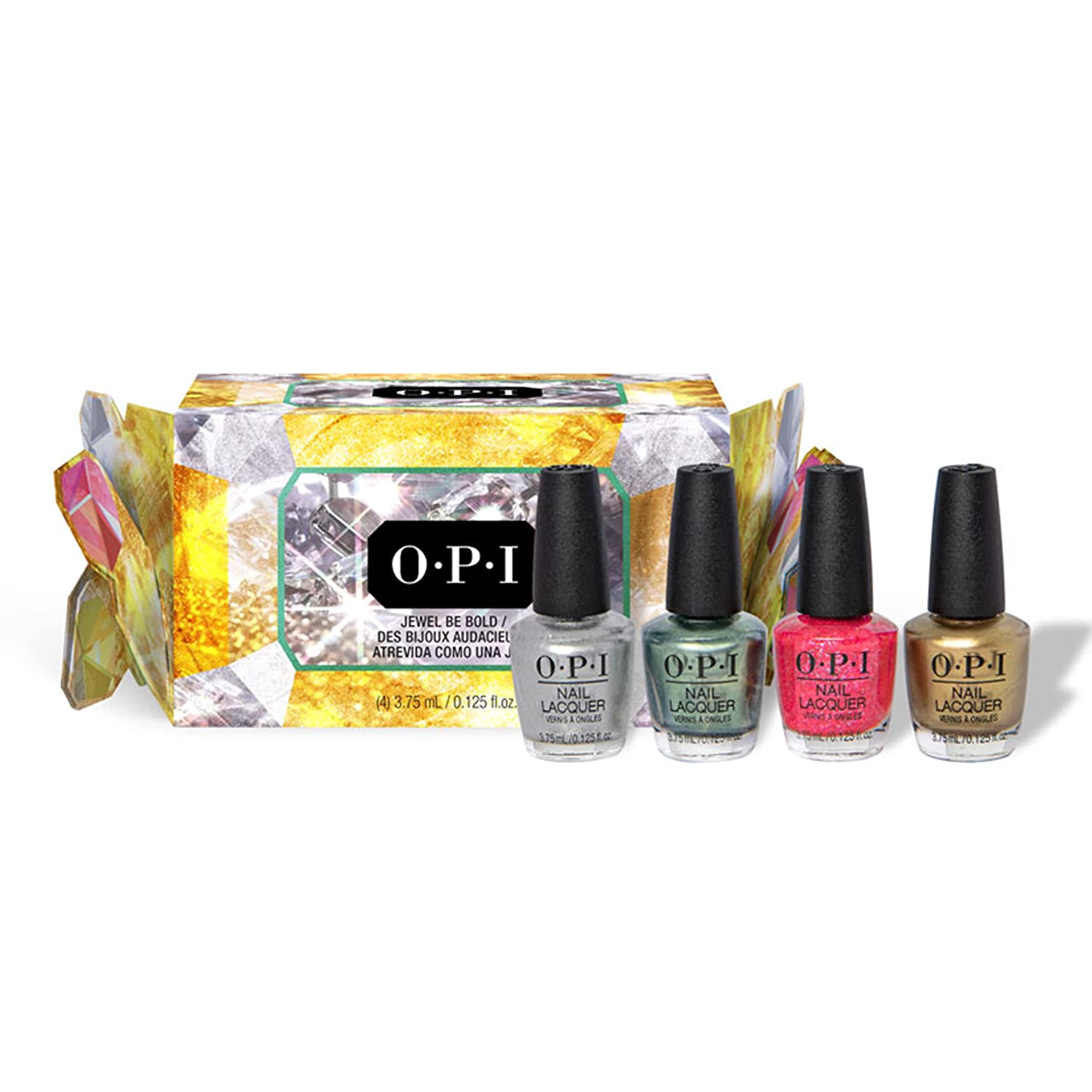 Loreal Professionnel OPI Jewel be Bold Festive Collection Cracker - Nail Lacquer Nail Polish Gift Set - 4 Minis Nail Polish with Up to 7 Days Hold - with Extra Wide ProWide Brush - 4 x 3.75 ml