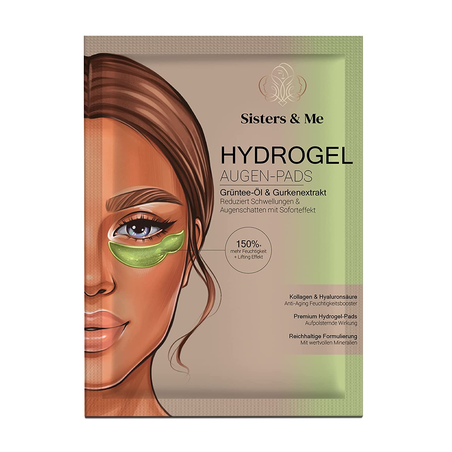 Sisters & Me Hydrogel Eye Pads Against Dark Circles & Bags, Vegan, High Dose, Hyaluronic Acid Serum and Collagen, Premium Anti-Ageing Eye Pads with Green Tea Oil, Cucumber Extract and Aloe Vera, ‎sisters