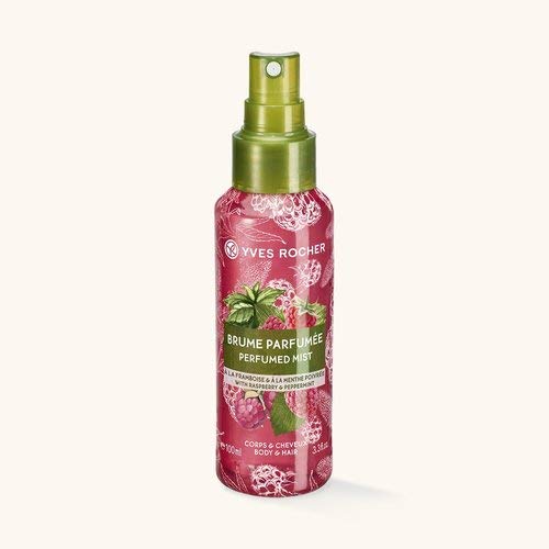 Yves Rocher LES PLAISIRS NATURE Fragrance Spray Raspberry Peppermint Refreshing Spray for Body & Hair 1 x Pump Bottle 100 ml