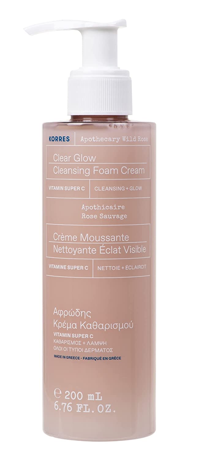 KORRES APOTHECARY WILD ROSE Emulsifying Wash Cream for Radiant Complexion, 200 ml, Dermatologically Tested, Vegan, ‎clear