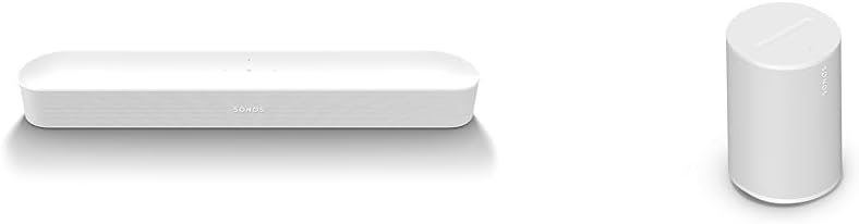 Sonos Beam (Gen 2) The Smart Soundbar for TV, Music and More (White) & Era 100. An Icon, Newly Mastered Next Generation Acoustics Bluetooth®. (white)