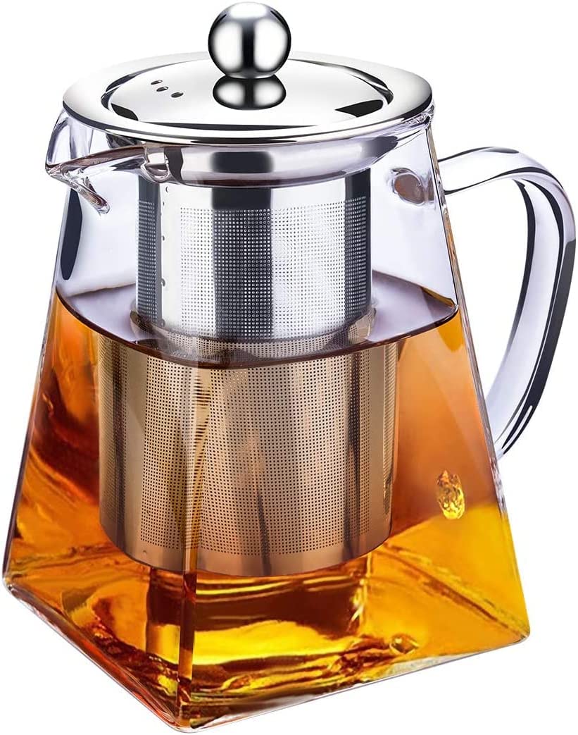 Minosia Clear Glass Teapot with Infuser Tea Strainer Stainless Steel Square Shape Teapot with Infuser for Loose Tea and Coffee (750 ml) (Square)