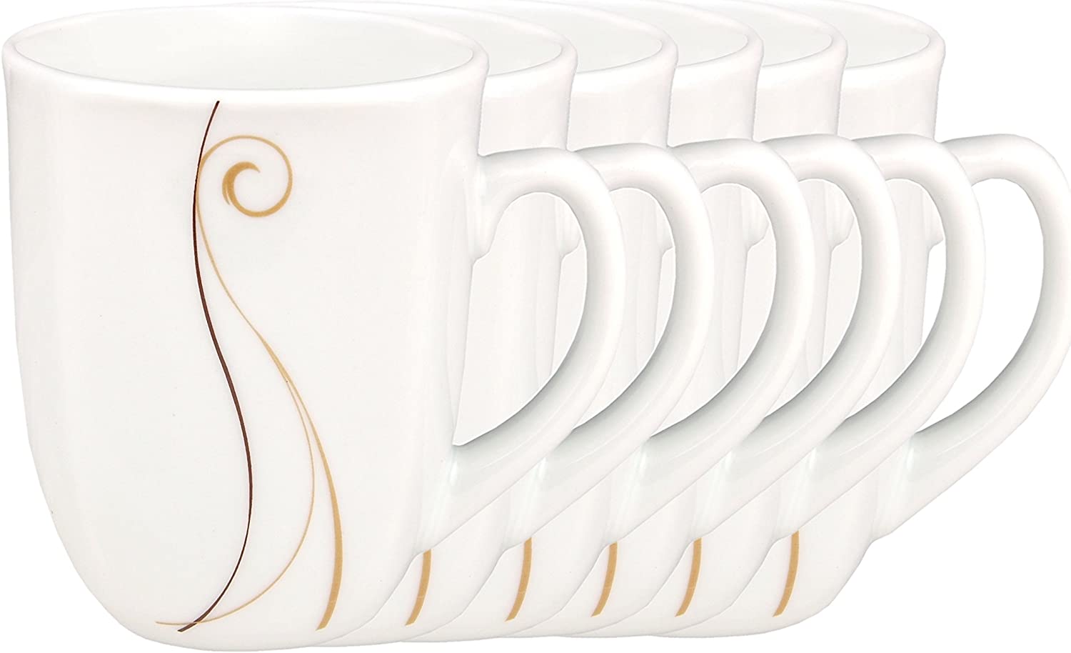 Set of 6 Coffee Cups Granada 33 cl Coffee Cup Made of White Porcelain With Lines Decor in Beige and Brown