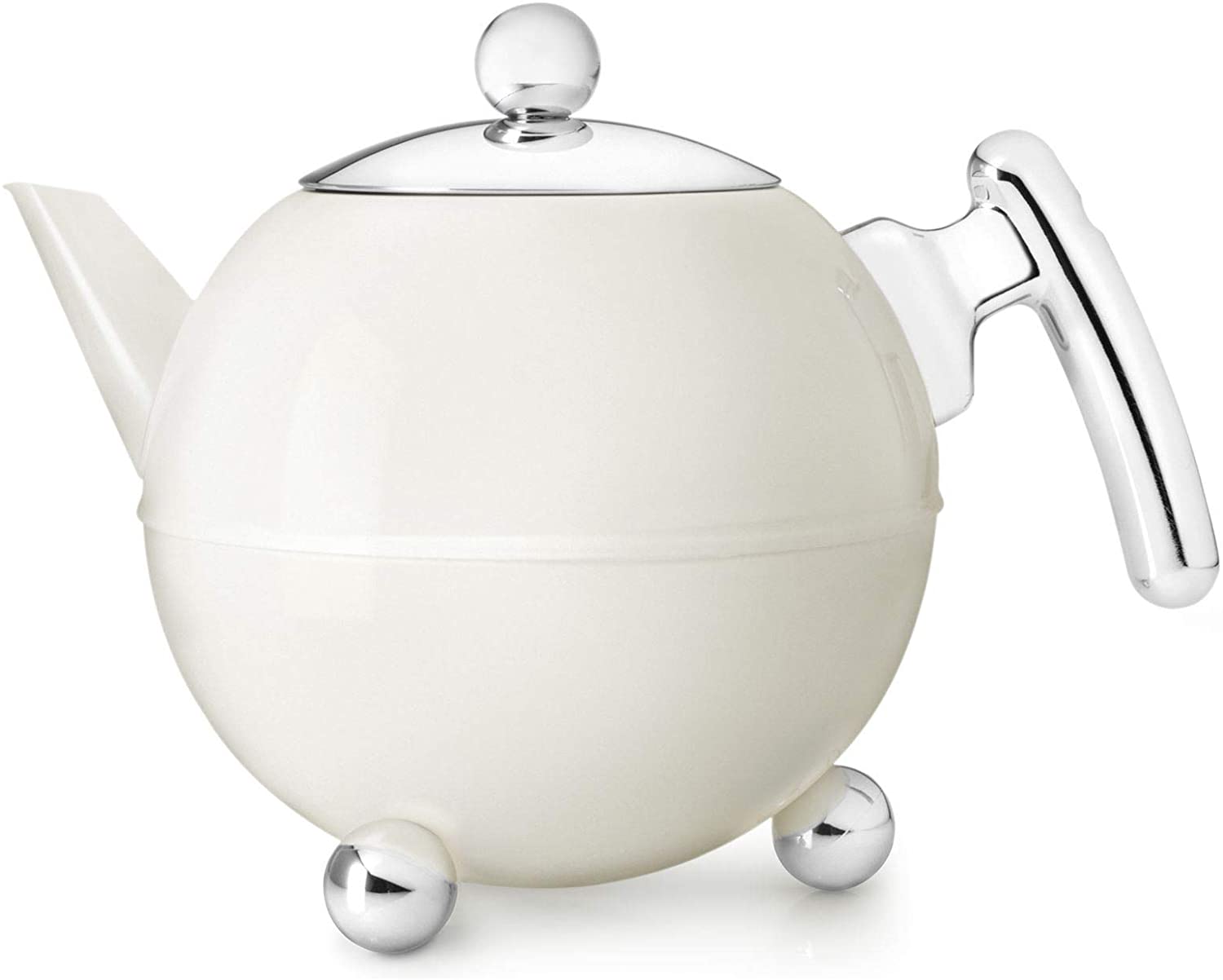 Bredemeijer 1.2 L Stainless Steel Teapot Bella Ronde with Chromium Fittings, White