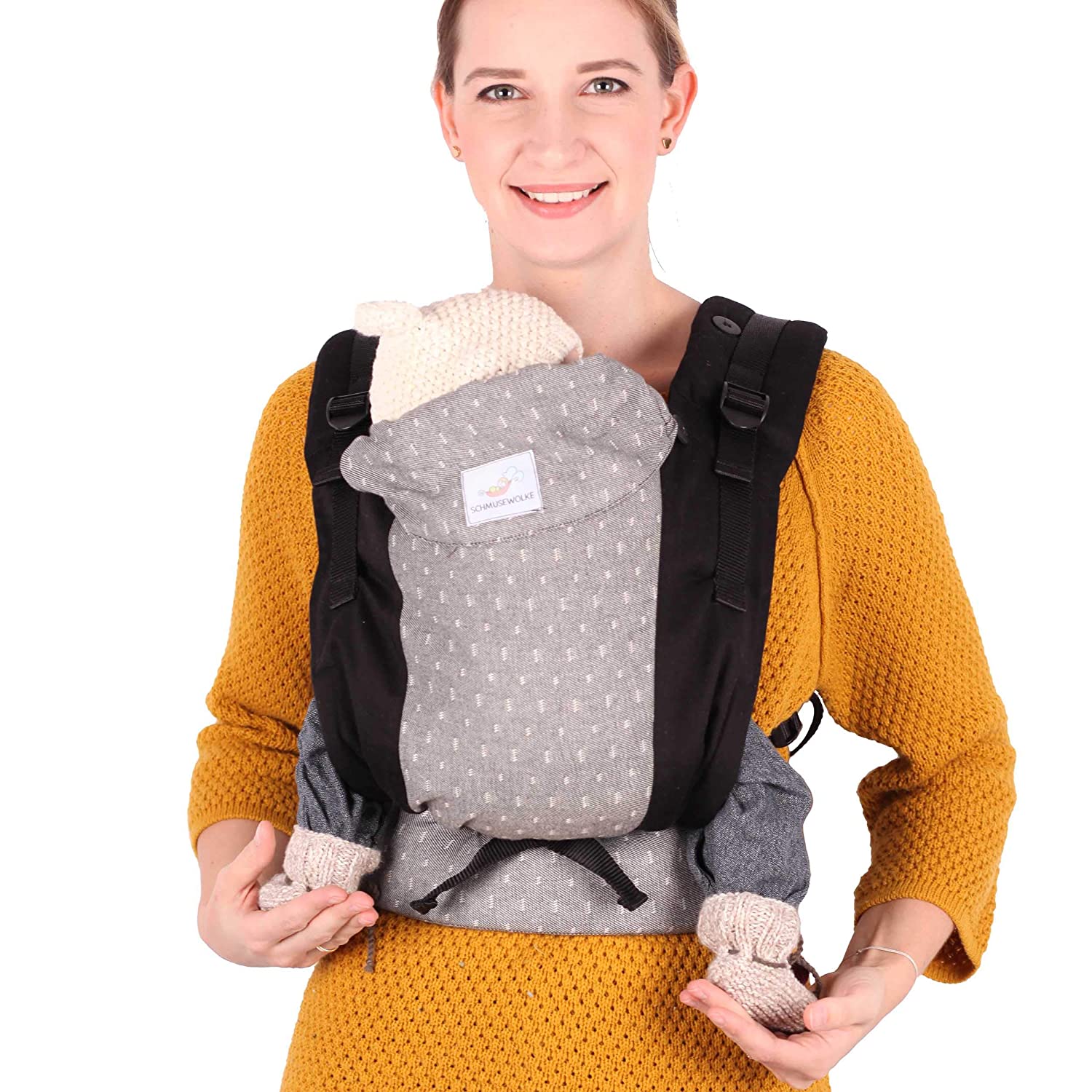 SCHMUSEWOLKE Family FullBuckle Baby Carrier Natural Newborn and Toddlers Cotton Baby Size 0-12 Months 3-12 kg Belly and Back Carrier