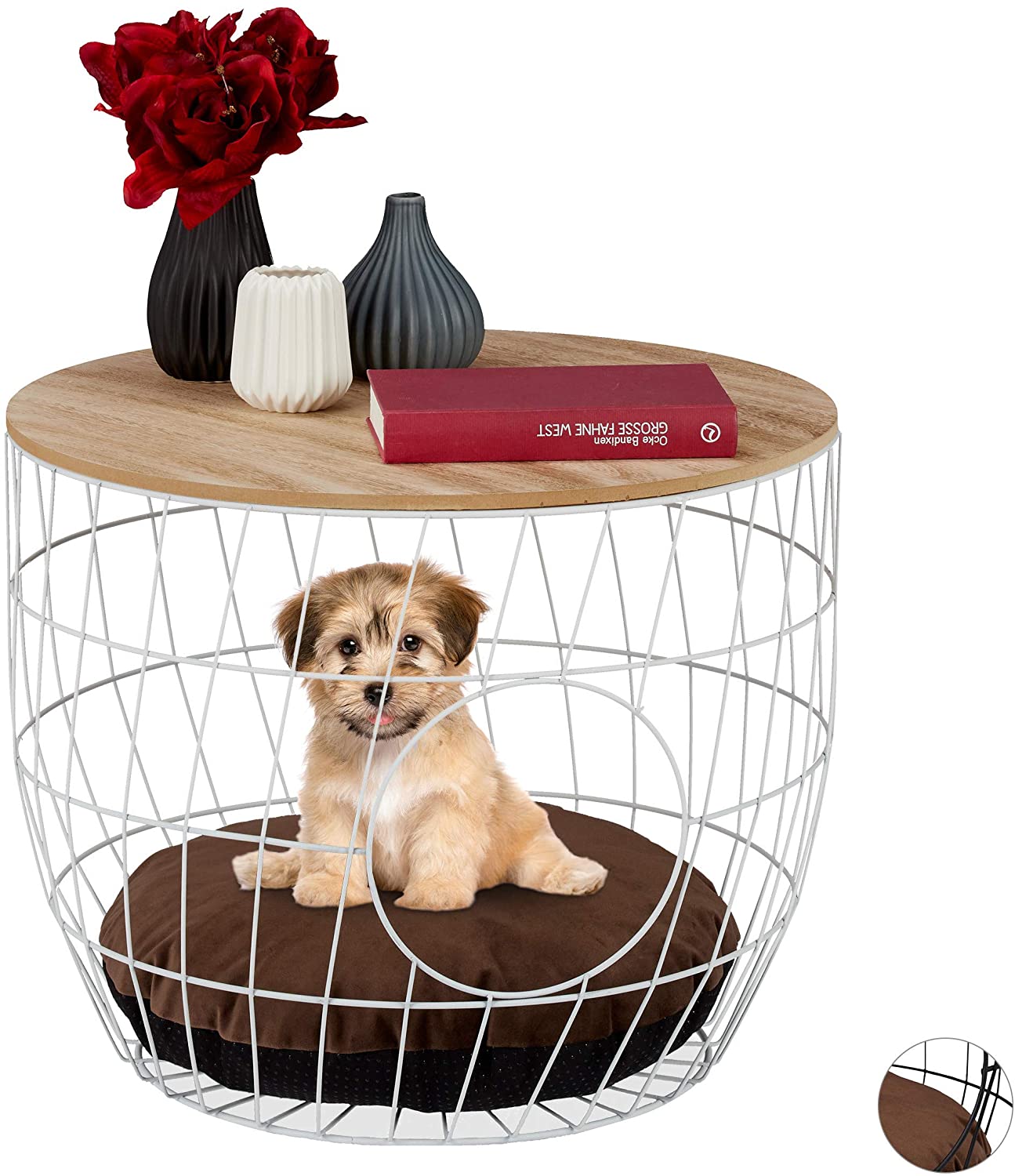 Relaxdays Wicker Table With Animal Cave For Cats And Small Dogs 2 In 1 Wire